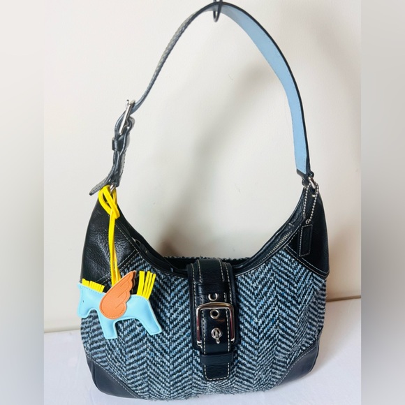 Coach Hampton Herringbone Blue Tweed Hobo Bag - Picture 1 of 9